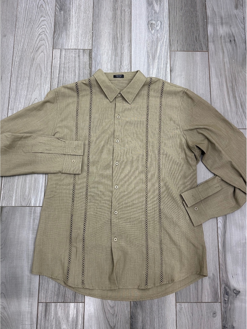 Coofandy Men's Long Sleeve Button-Up Shirt in Beige Size L